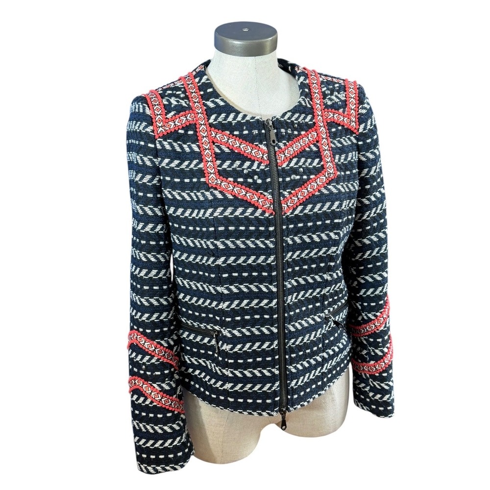 Rebecca Minkoff Navy White Textured Zip Jacket‎ Coral Embroidered8 SP1721227B